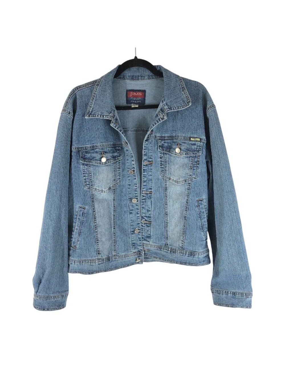 Jims Womens Denim Jacket Vintage Trucker Inner Pocket Medium Wash Stretch L
